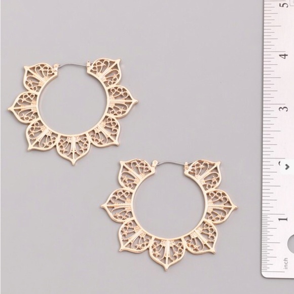 Floral Mandala Gold Hoop Earrings - Picture 3 of 3